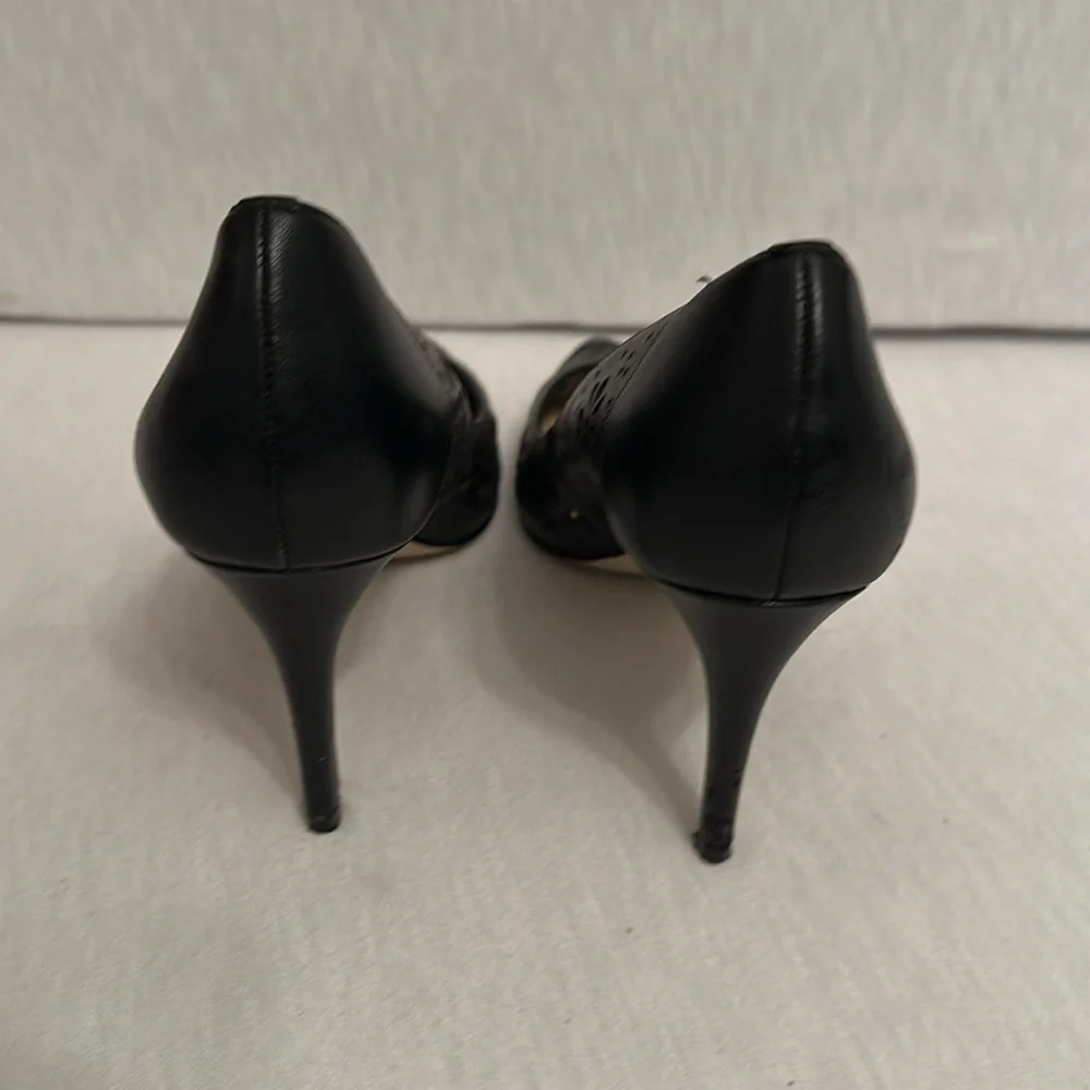 Kate Spade Ella Cutout Black 3.5” Scalloped Edge Pointed Heels Women’s Size 8.5